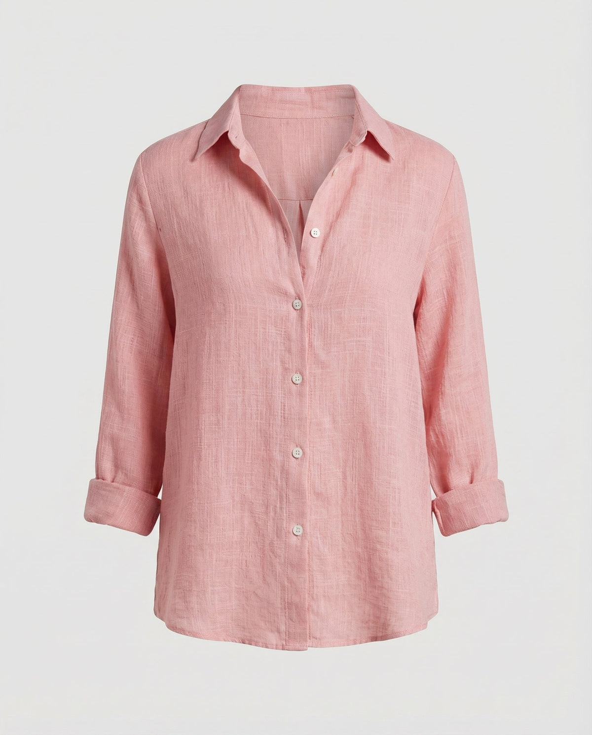 Annie Classic Linen-Look Shirt with Rolled Three-Quarter Sleeves – Pink