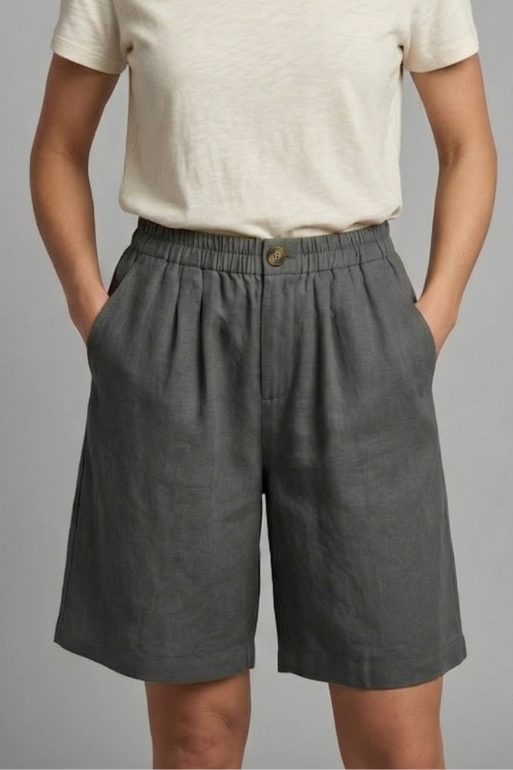 Eden Wide Leg Summer Shorts in Linen-Look Fabric – Grey