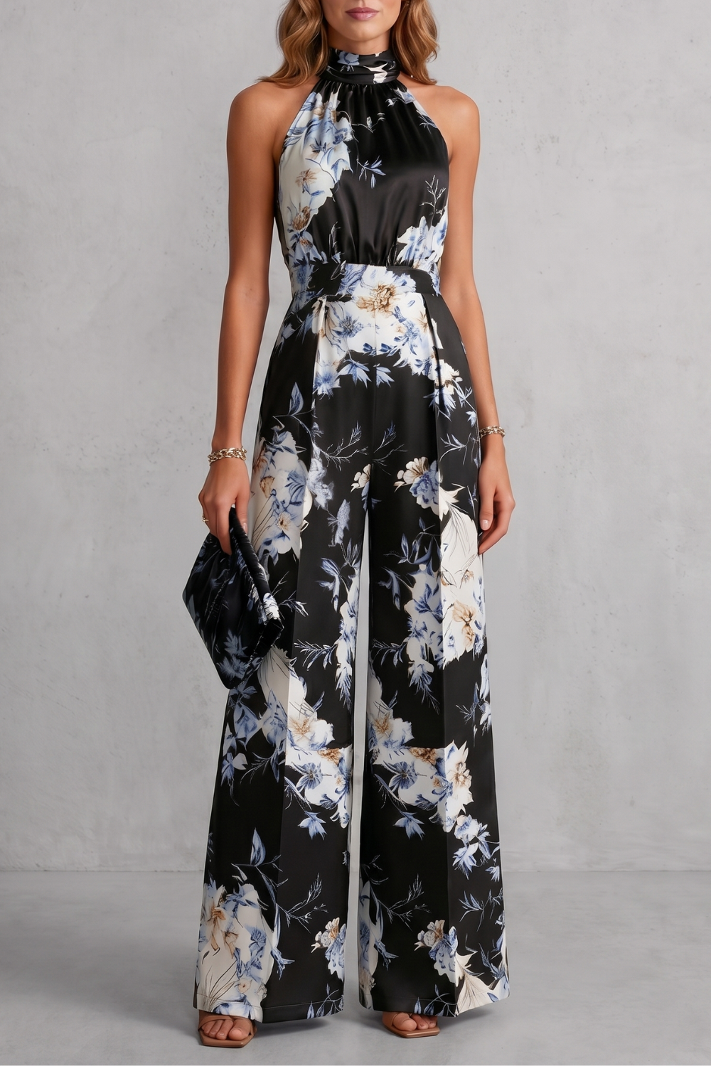 Heidi Floral Wide-Leg Jumpsuit with Halter Neck