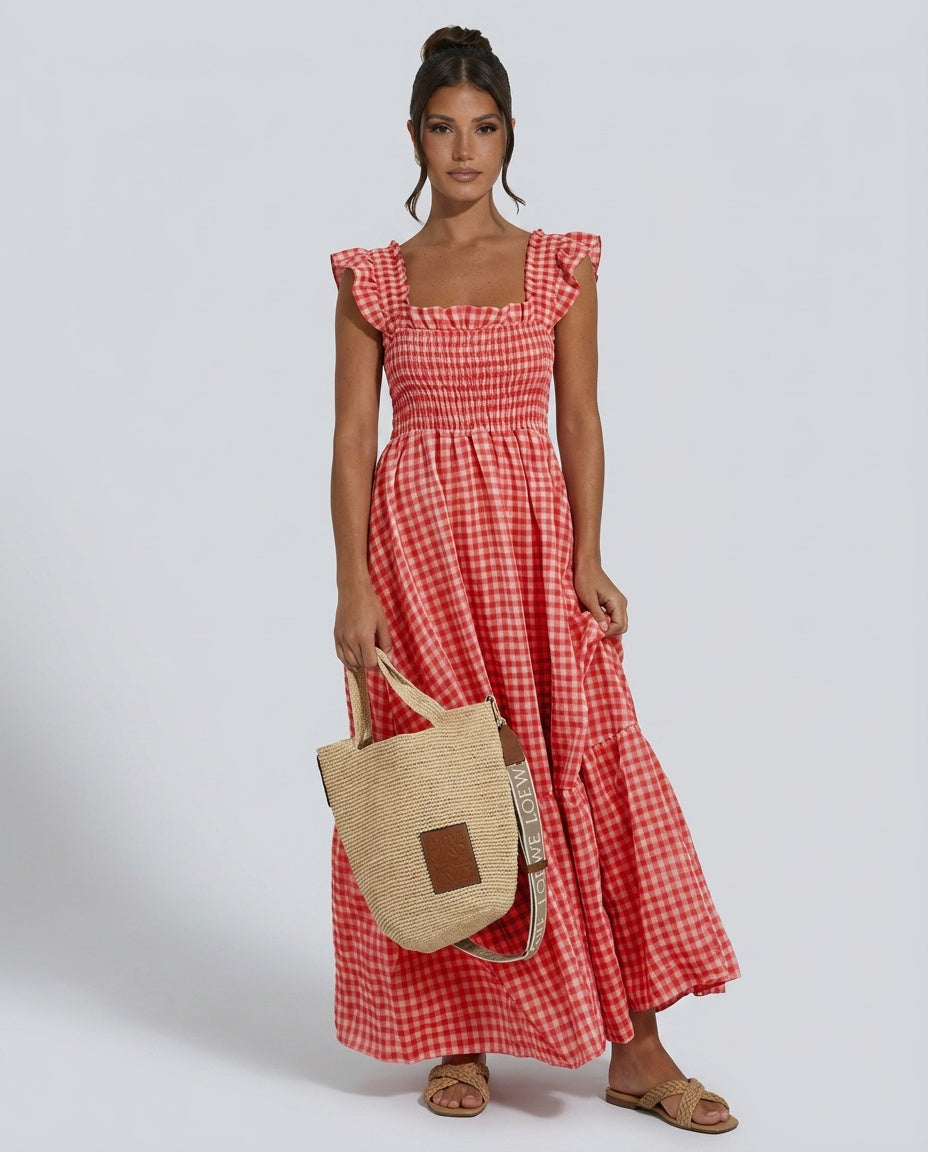 Ivy Classic Gingham Maxi Dress with Smocked Bodice