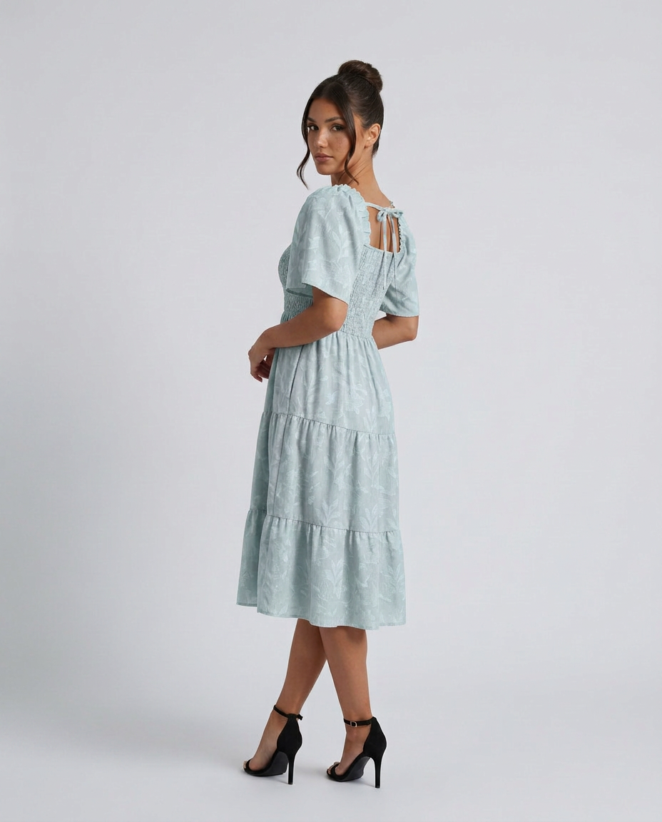 Maeve Textured Floral Midi Dress with Square Neck