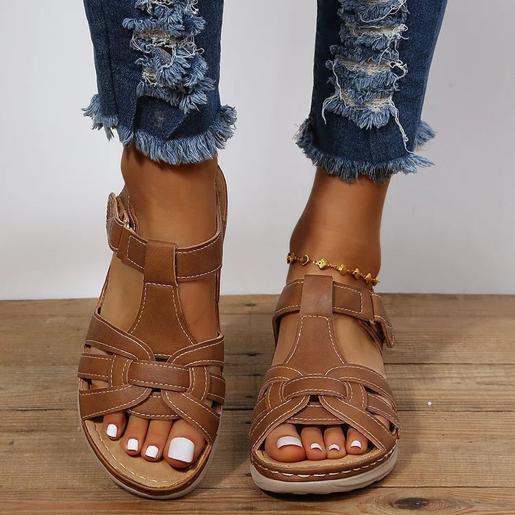 Marnie Classic Low Wedge Sandals with Stitched Straps