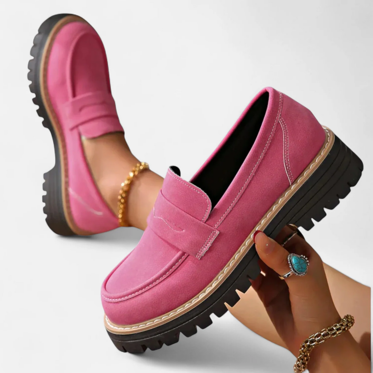 Remy Chic Slip-On Loafers with Cushioned Insole – Pink