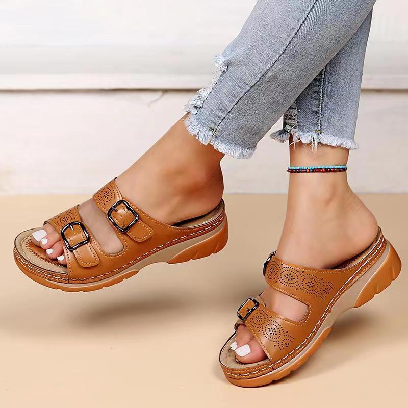 Sally Summer Slides with Adjustable Double Buckle