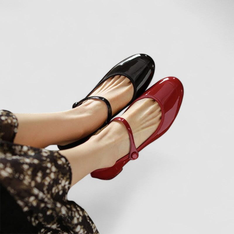 Tina Classic Patent Mary Jane Shoes with Low Block Heel