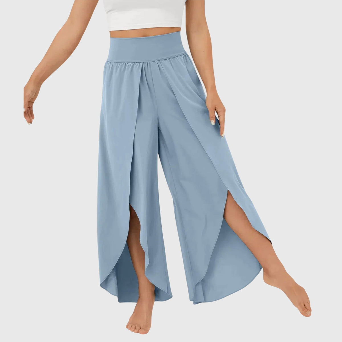 Amy Flowy Wide Leg Pants with Flared Cut – Blue