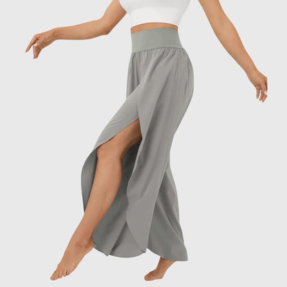 Amy Flowy Wide Leg Pants with Flared Cut – Gray