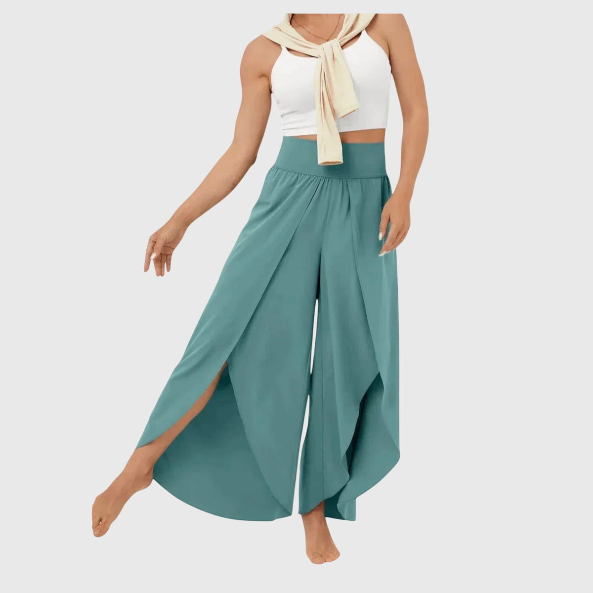 Amy Flowy Wide Leg Pants with Flared Cut – Light Blue