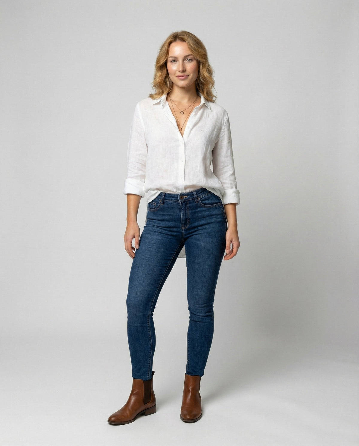 Annie Classic Linen-Look Shirt with Rolled Three-Quarter Sleeves