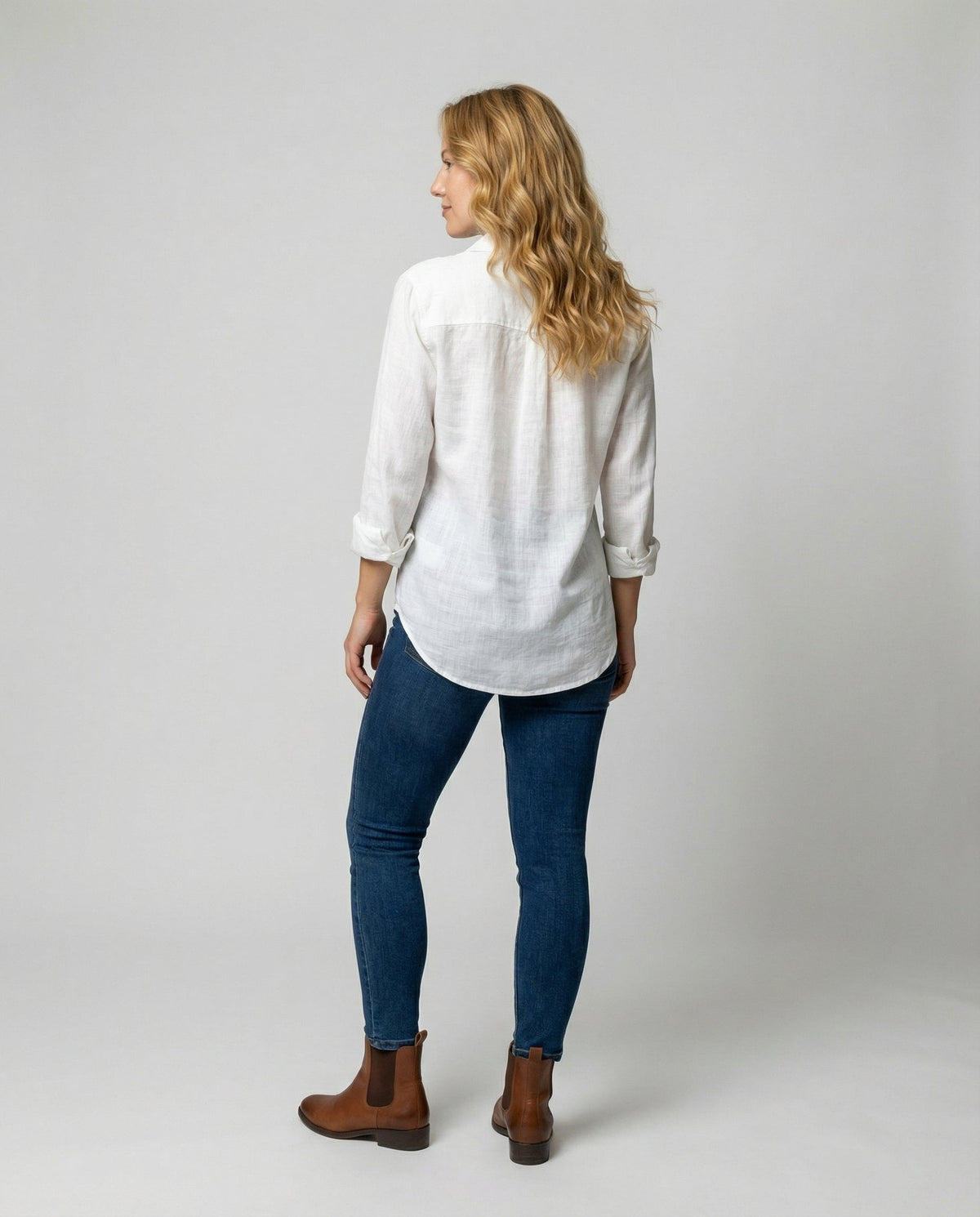 Annie Classic Linen-Look Shirt with Rolled Three-Quarter Sleeves