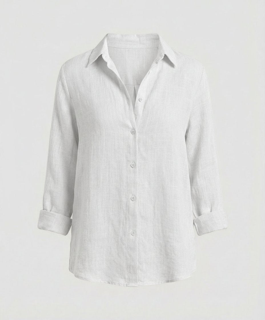 Annie Classic Linen-Look Shirt with Rolled Three-Quarter Sleeves
