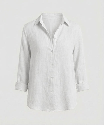 Annie Classic Linen-Look Shirt with Rolled Three-Quarter Sleeves