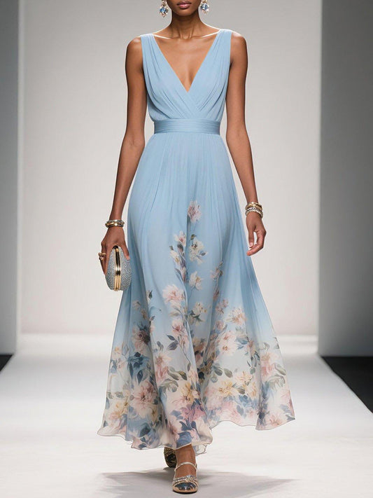 Aria Floral Wedding Guest Maxi Dress with V-Neck