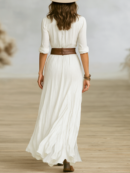 Ava Flowy Long Sleeve Maxi Dress with V-Neck