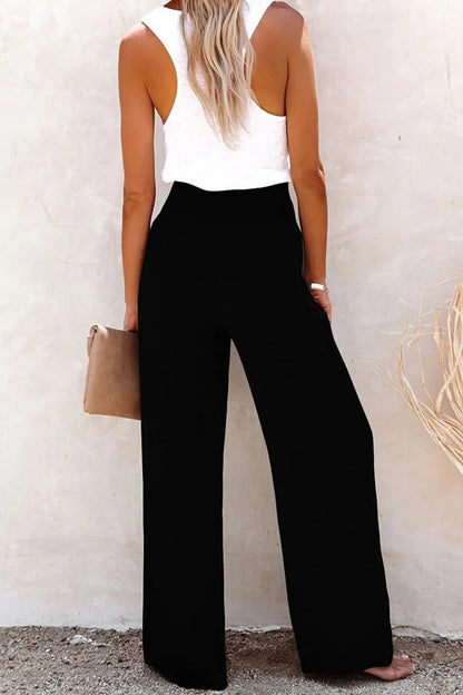 Bree Smocked Waist Wide Leg Pants with Side Pockets