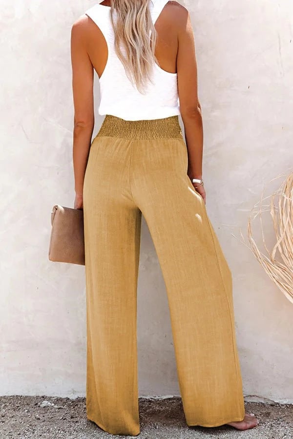 Bree Smocked Waist Wide Leg Pants with Side Pockets
