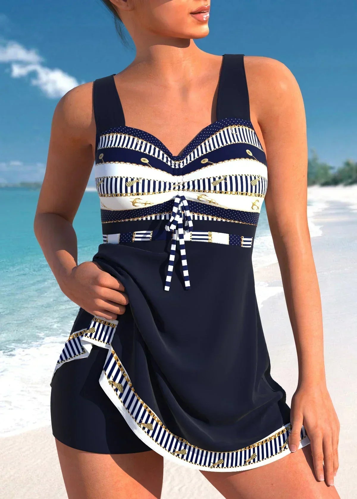Cora Classic Printed One Piece Swimsuit with Streamlined Cut – Blue