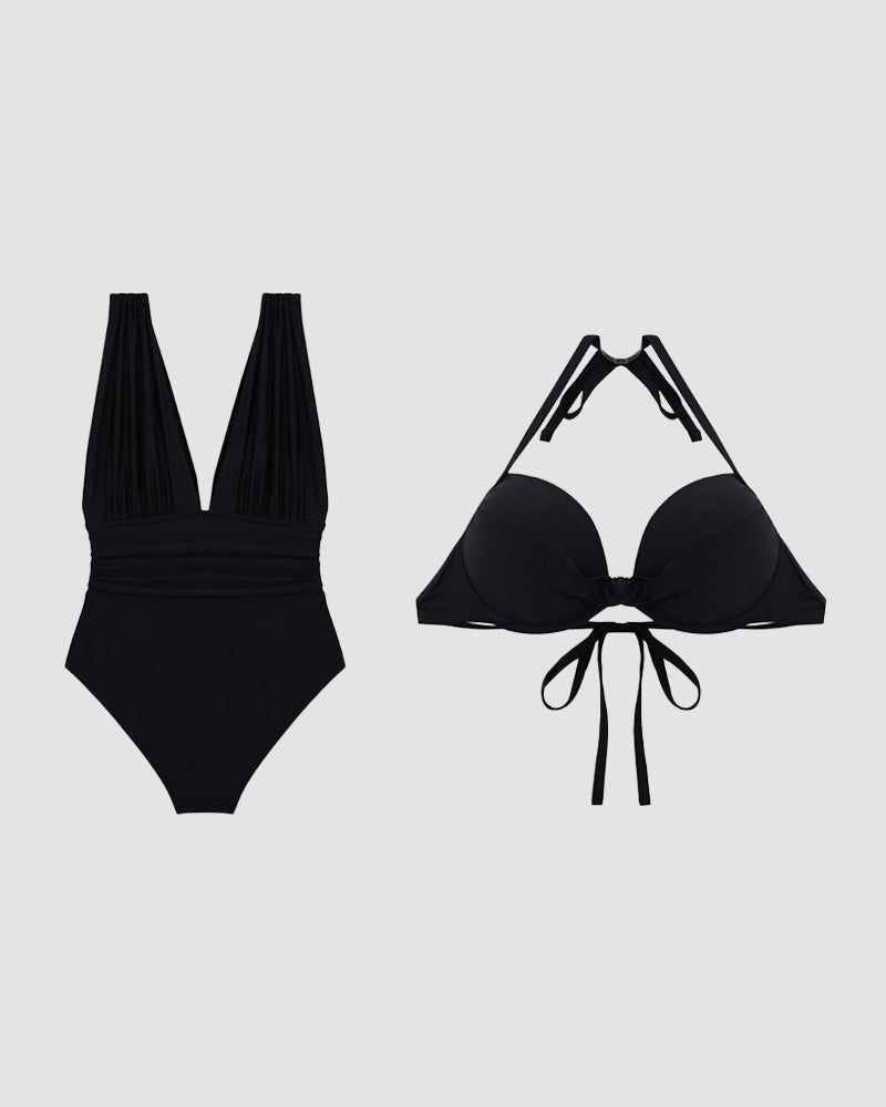 Dahlia Deep V-Neck One Piece Swimsuit with Knot Front