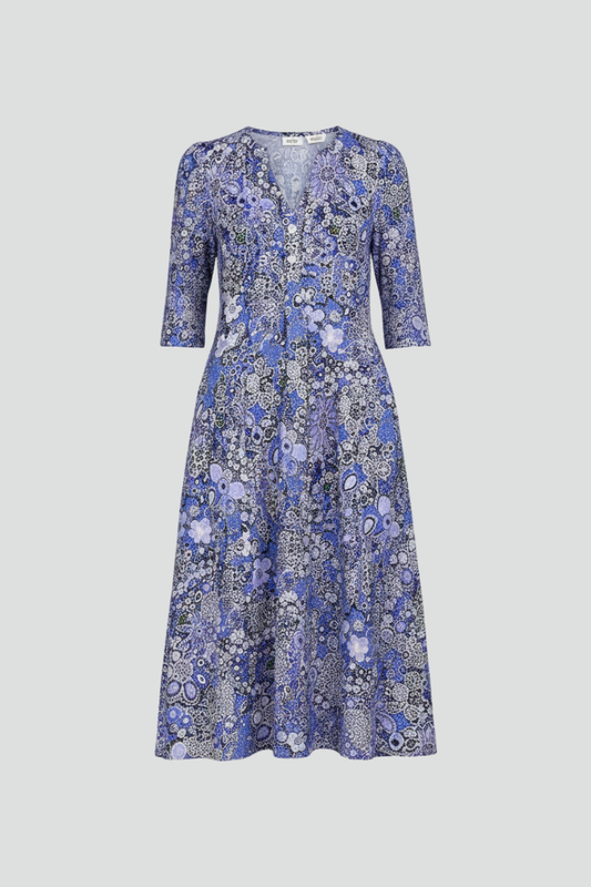 Daisy Ditsy Floral Midi Dress with Button V-Neck