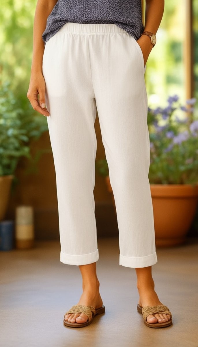 Dana Straight Leg Summer Capri Pants with Cuffed Hem