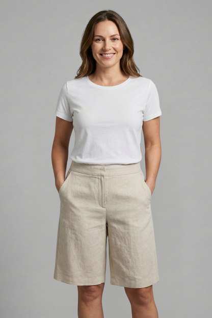 Diana Linen-Look Bermuda Shorts with Straight Leg