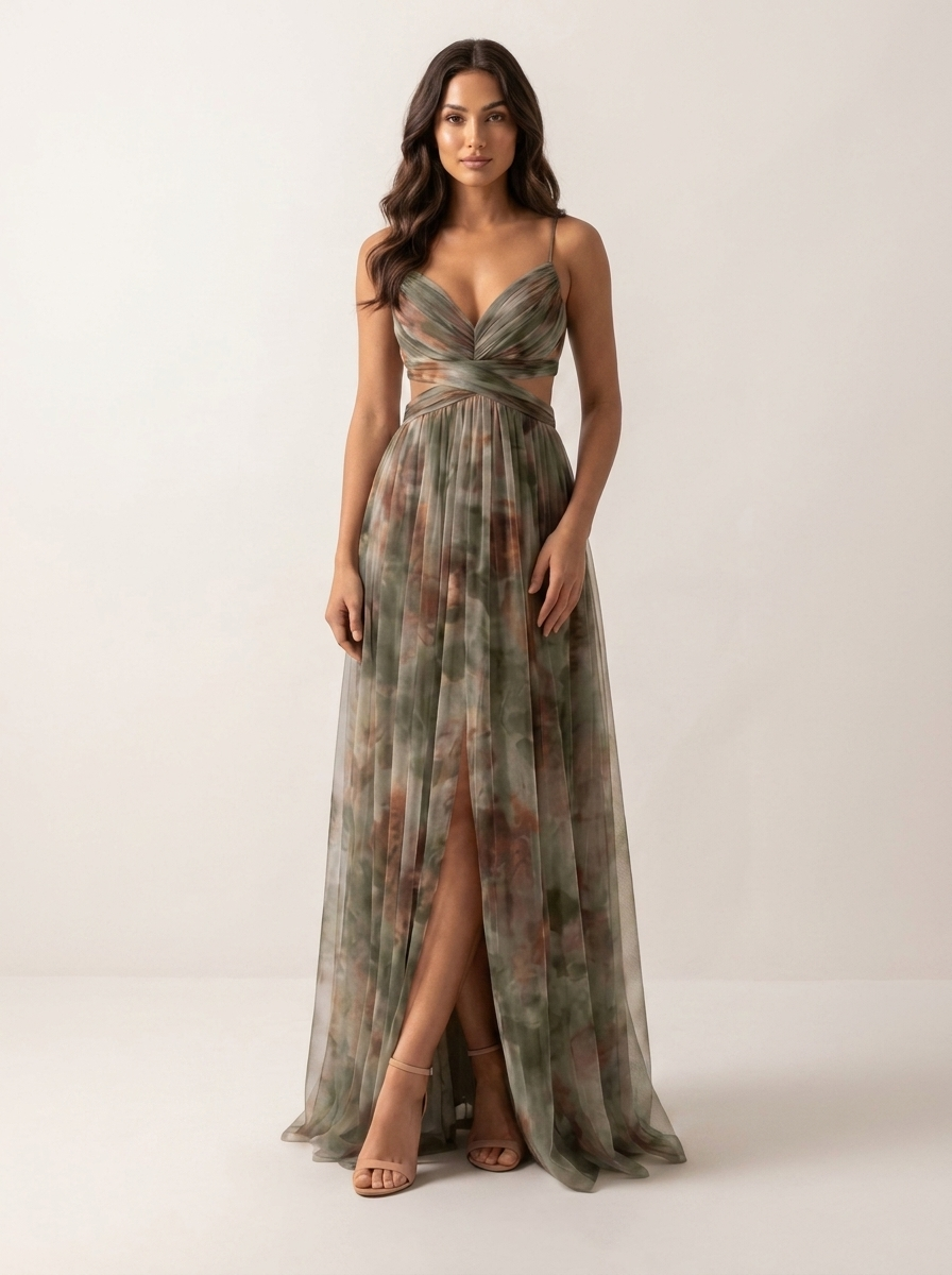 Ella Summer Maxi Dress in Watercolour Print – Green