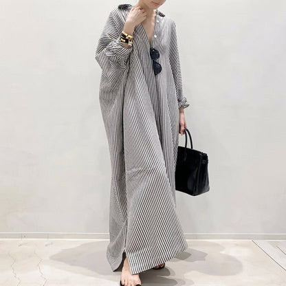Elsie Boho Striped Midi Dress with Three-Quarter Sleeves