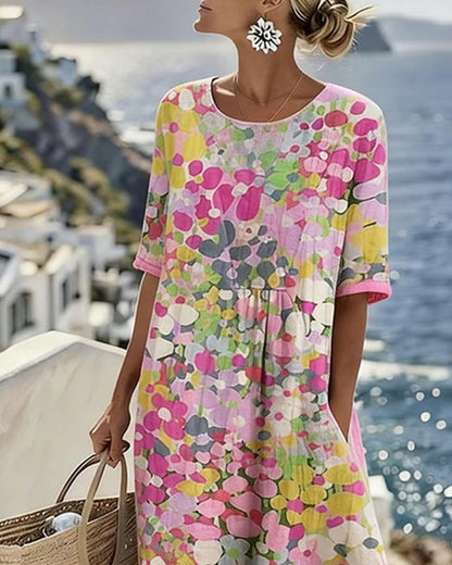 Emma Casual Floral Midi Dress with Short Sleeves