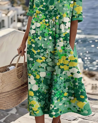 Emma Casual Floral Midi Dress with Short Sleeves