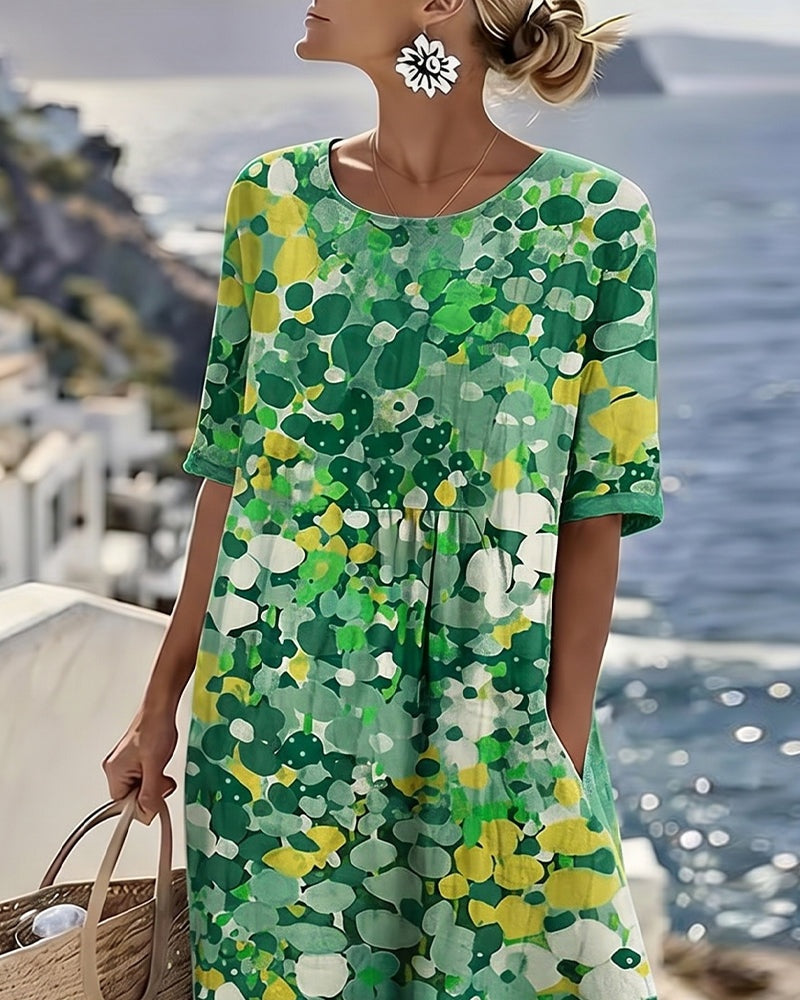 Emma Casual Floral Midi Dress with Short Sleeves