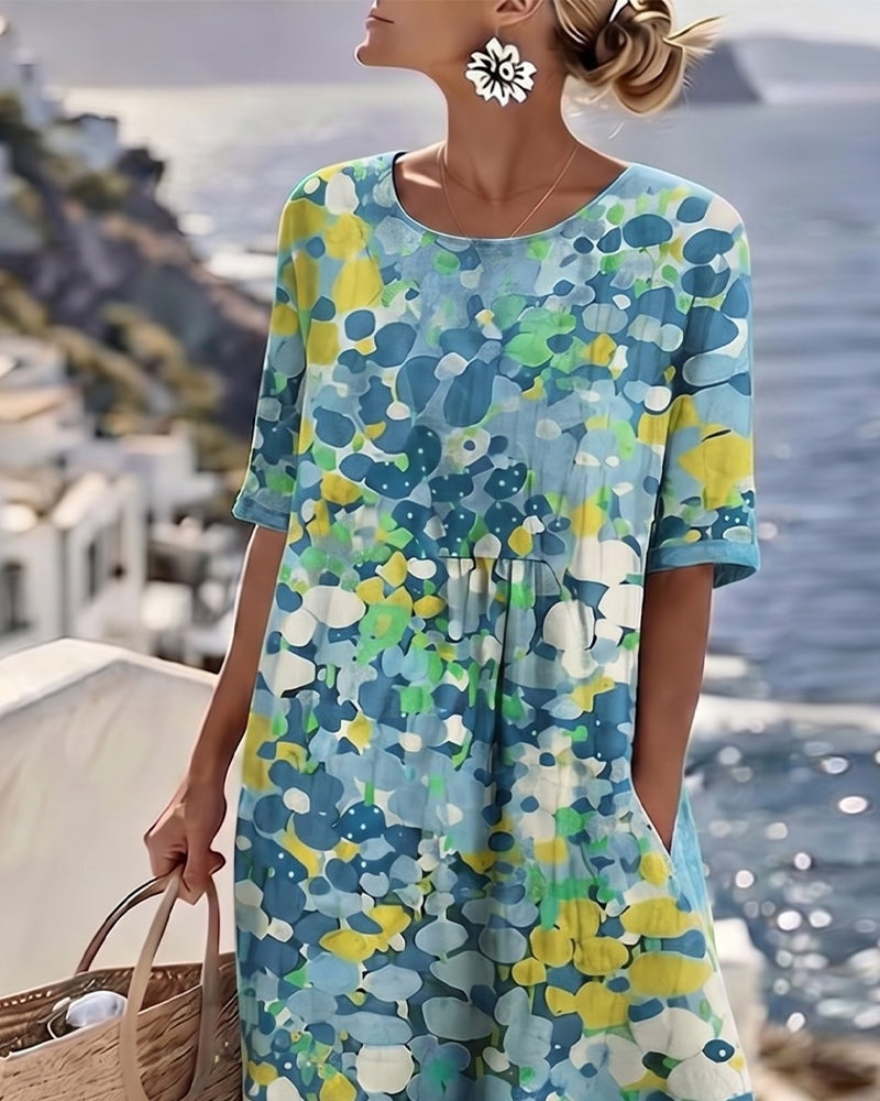 Emma Casual Floral Midi Dress with Short Sleeves