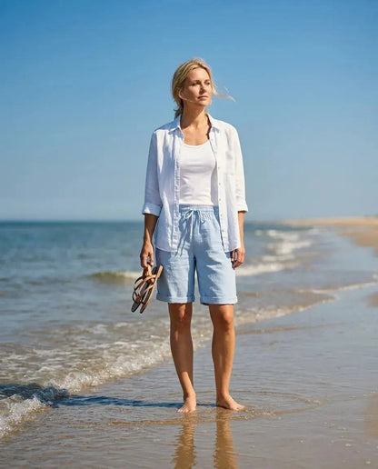 Erin Relaxed Linen Shorts with Drawstring and Cuffed Hem