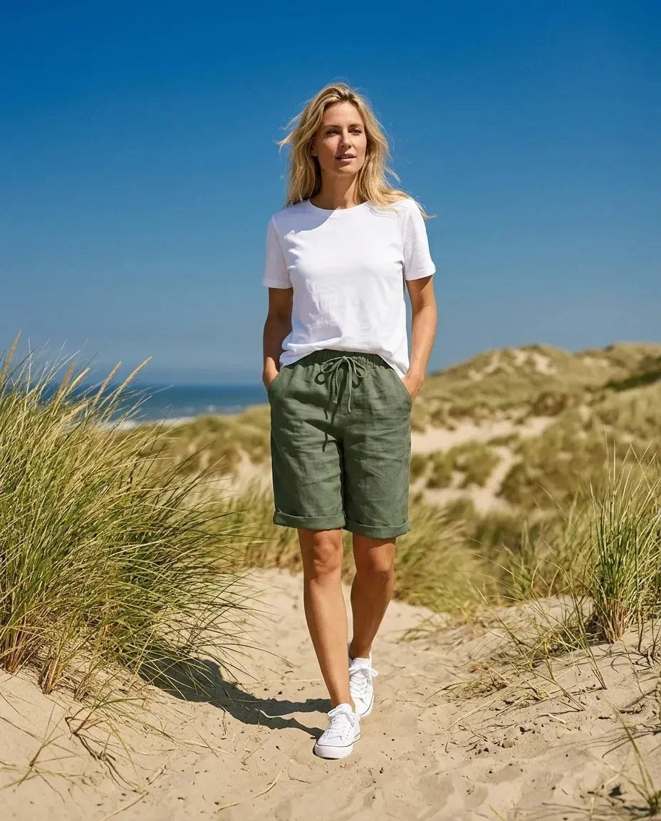 Erin Relaxed Linen Shorts with Drawstring and Cuffed Hem