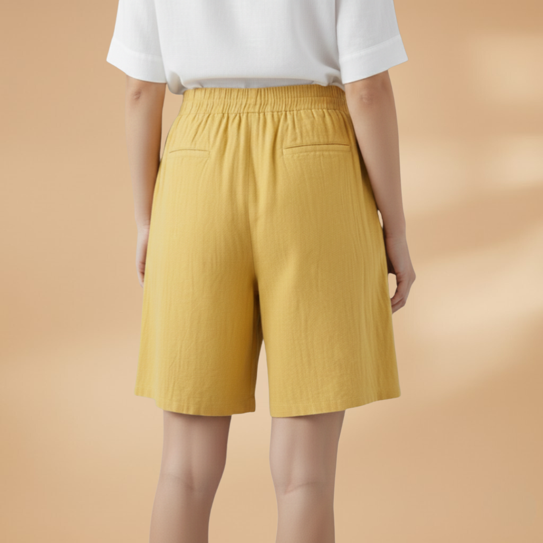 Esther Flowy Wide Leg Linen Shorts with Pleated Front