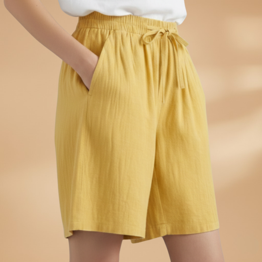 Esther Flowy Wide Leg Linen Shorts with Pleated Front