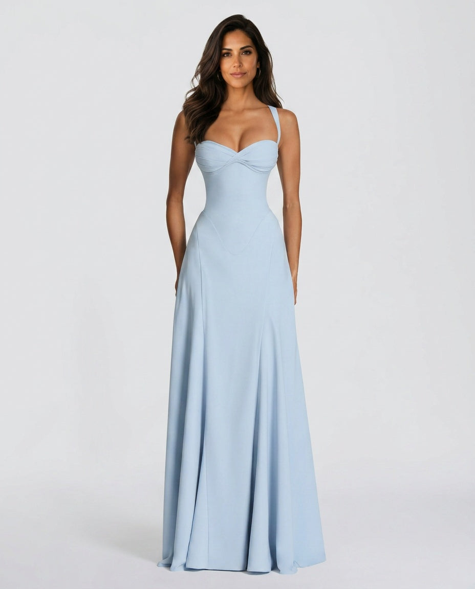 Evie Tiered Ruffle Maxi Dress with Sweetheart Neckline – Blue