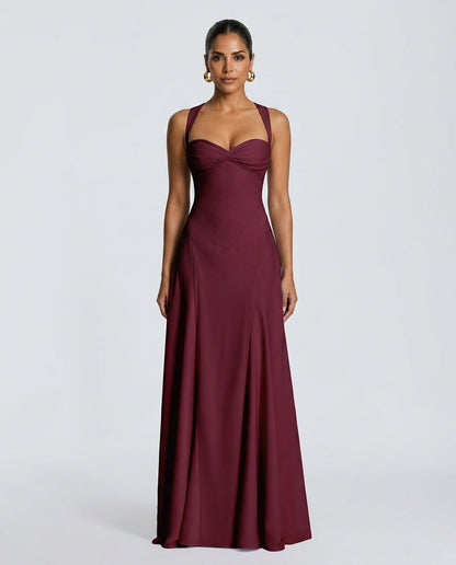 Evie Tiered Ruffle Maxi Dress with Sweetheart Neckline – Burgundy