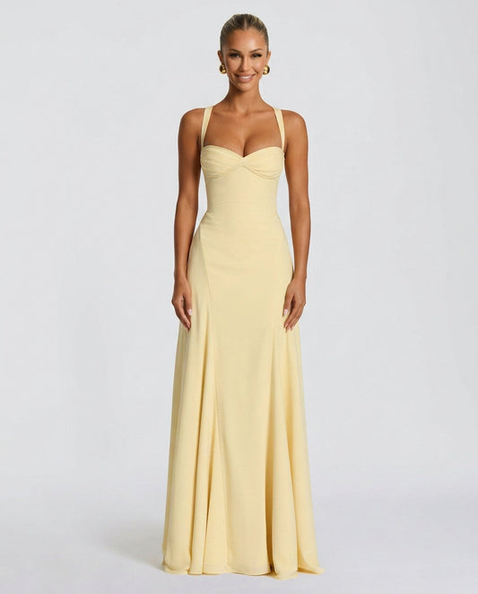 Evie Tiered Ruffle Maxi Dress with Sweetheart Neckline – Yellow