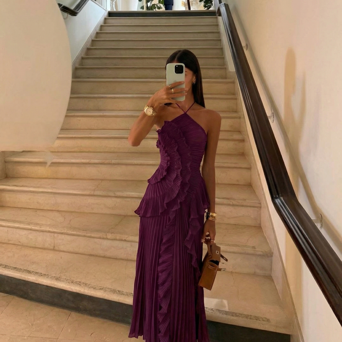 Gemma Halter Maxi Dress with Asymmetric Ruffle Skirt