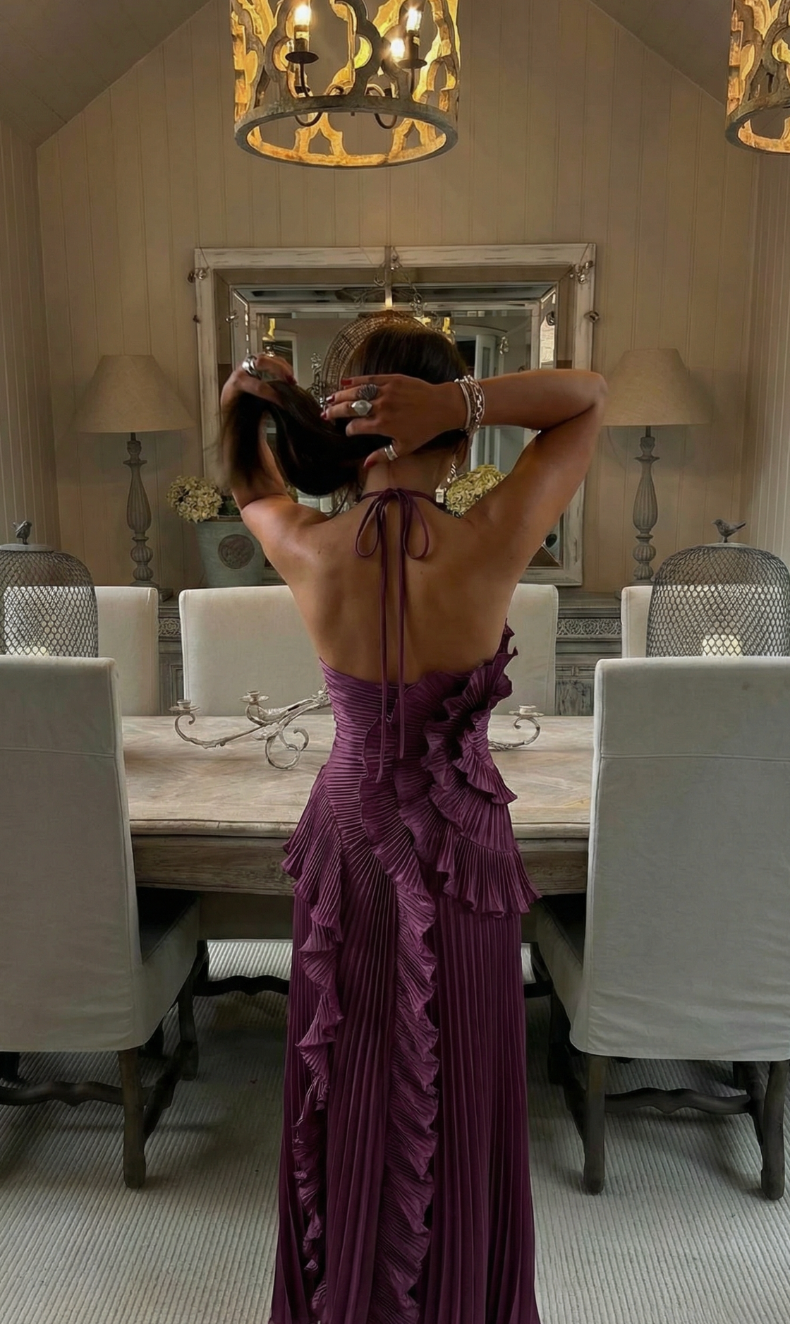 Gemma Halter Maxi Dress with Asymmetric Ruffle Skirt