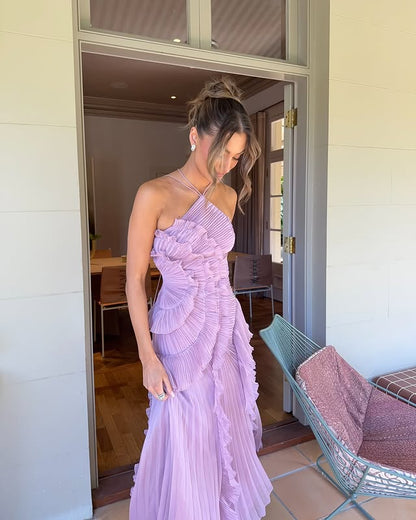 Gemma Halter Maxi Dress with Asymmetric Ruffle Skirt