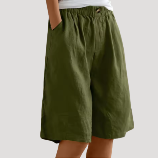 Greta Summer Bermuda Shorts with Elastic Waist – Army Green