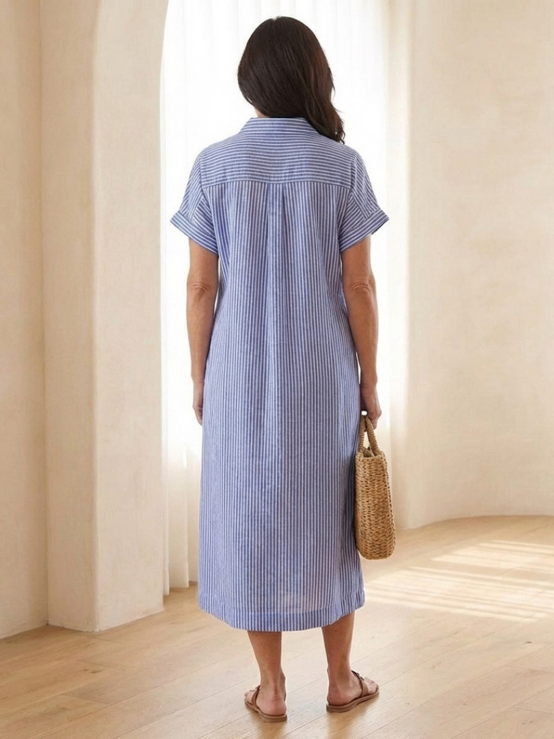 Hallie Collared Striped Midi Dress with Pockets