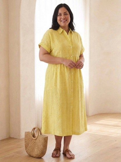 Hallie Collared Striped Midi Dress with Pockets
