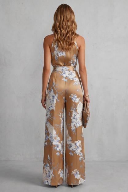 Heidi Floral Wide-Leg Jumpsuit with Halter Neck