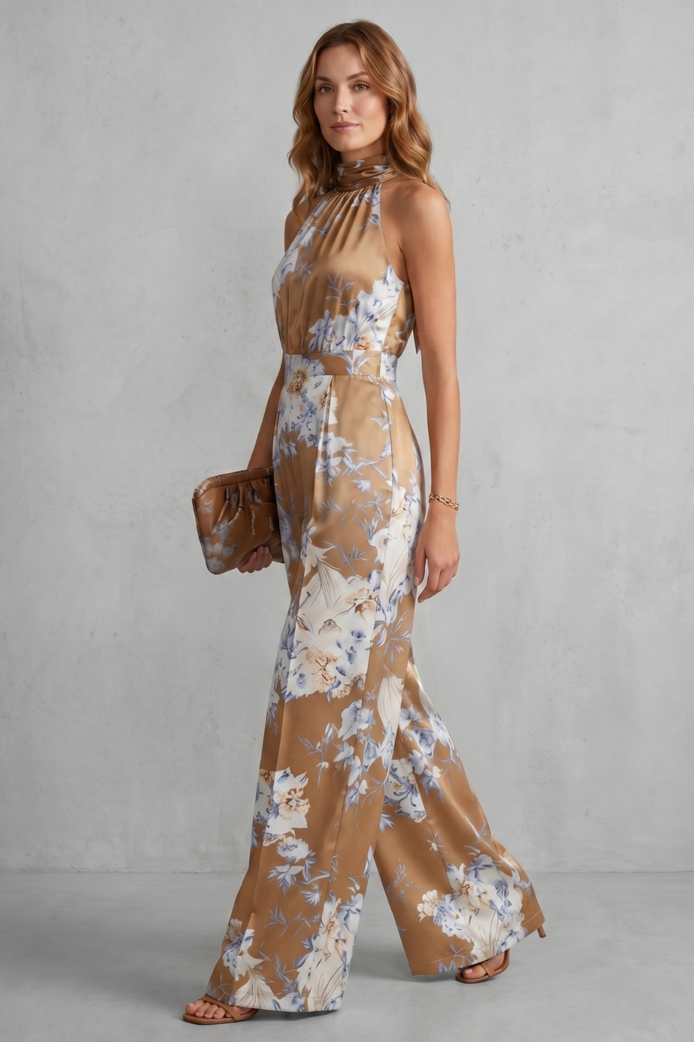 Heidi Floral Wide-Leg Jumpsuit with Halter Neck