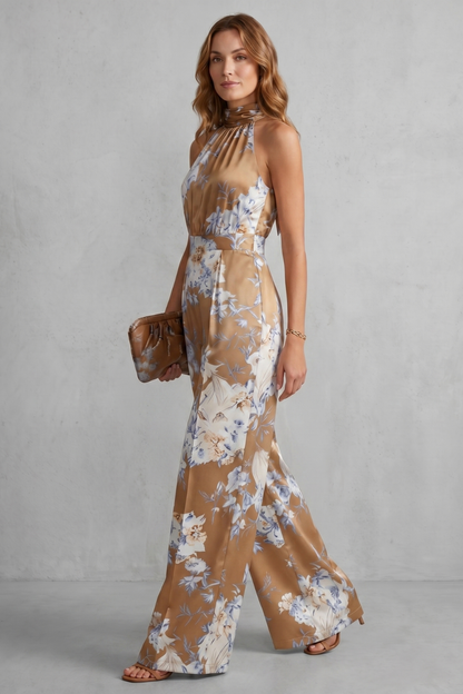 Heidi Floral Wide-Leg Jumpsuit with Halter Neck