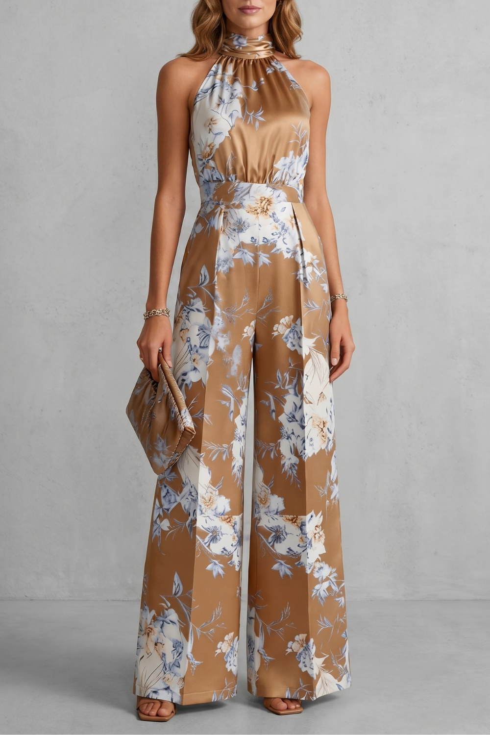 Heidi Floral Wide-Leg Jumpsuit with Halter Neck