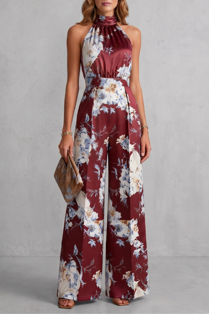 Heidi Floral Wide-Leg Jumpsuit with Halter Neck