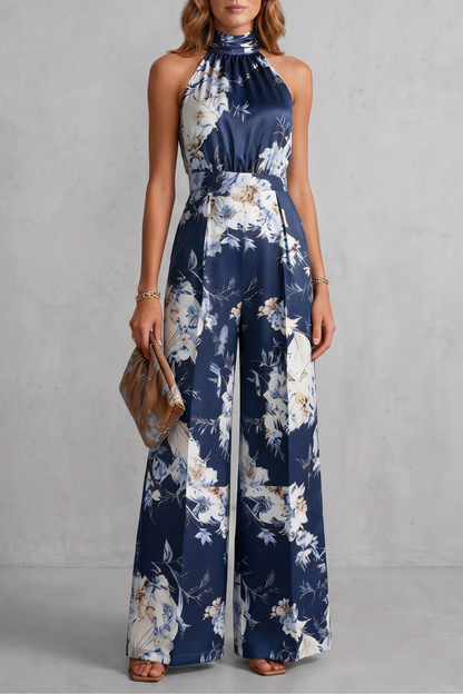Heidi Floral Wide-Leg Jumpsuit with Halter Neck